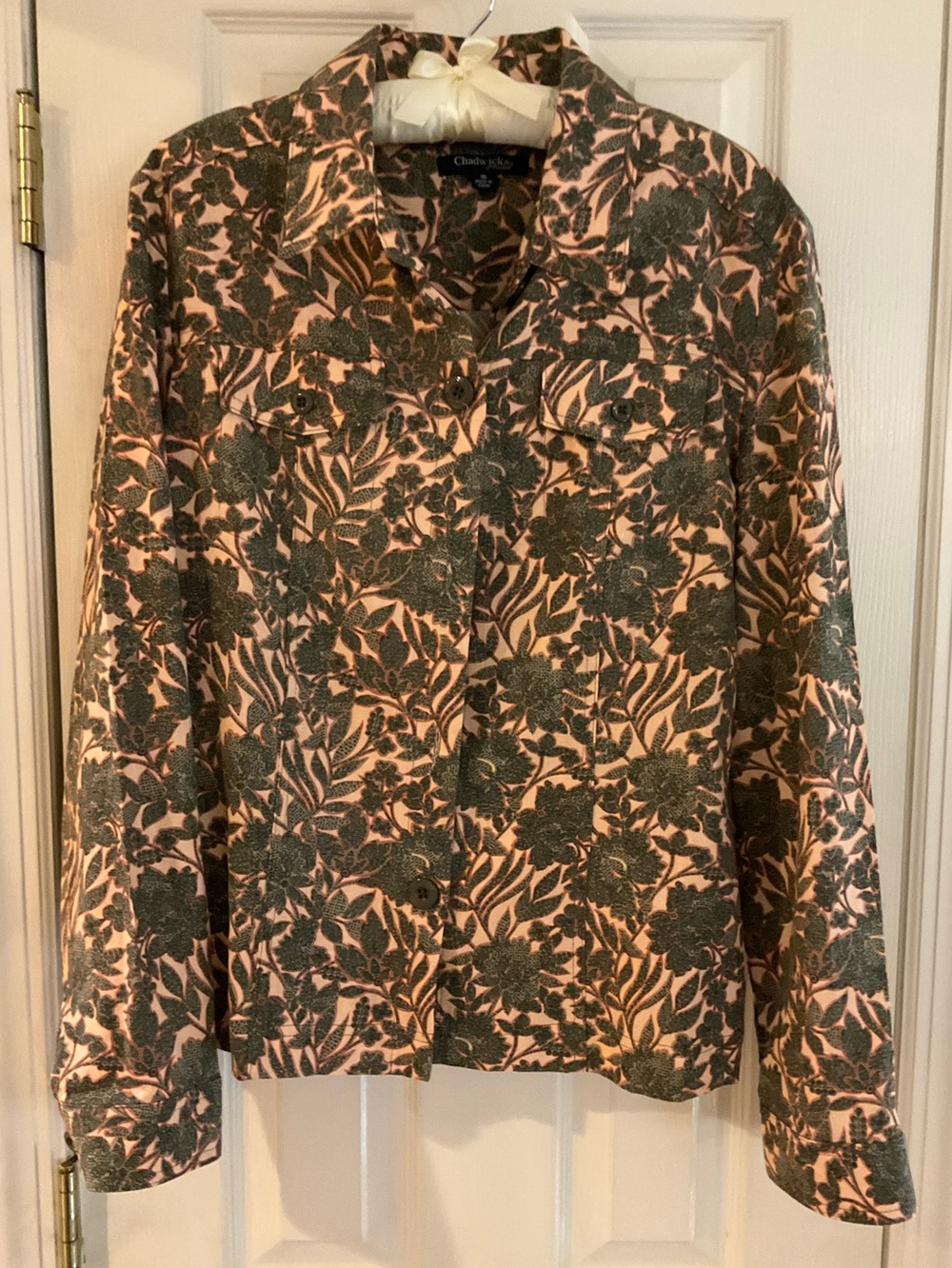 Chadwick Floral Print Peach & Green Jacket Size 16 NWOT
